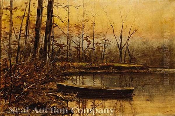 Autumn Scene, Pond And Boat - view 1