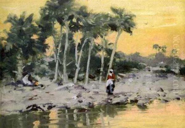 Tropical Sunset Landscape With Figures - view 1