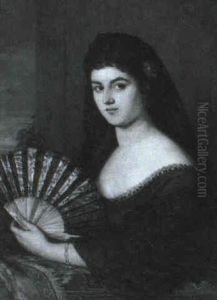 Portraet Af Ung Kvinde Med Vifte Siddende Ved Et Vindue by Gilbert Gaul