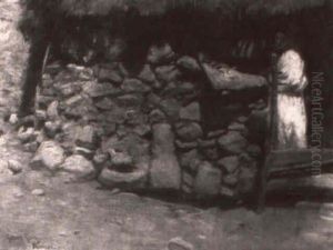 Mexican Peasant In A Stone And Hay Hut by Gilbert Gaul