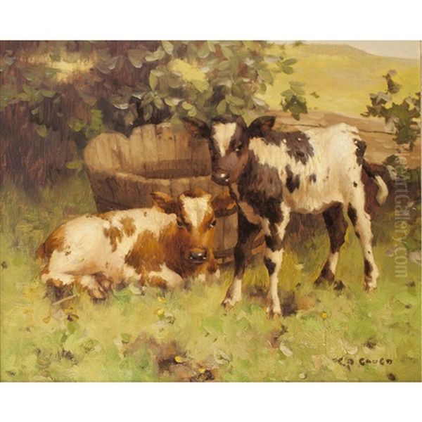 Calves By A Water Butt - view 1