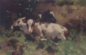 Two Calves By A Bank Two Calves By A Bank