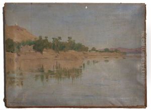 Desert Landscape By The Shore Of A River, Lake, Or Sea by Robert David Gauley