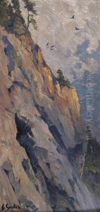 Coucher Du Soleil Sur La Paroi Rocheuse by Fernand Gaulis