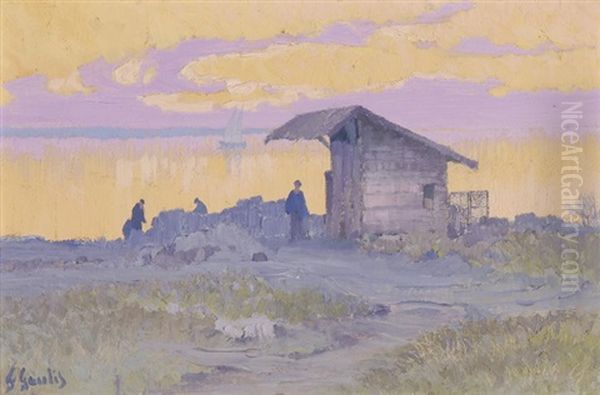 Hutte Am See Bei Sonnenuntergang - view 1