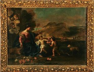Madonna Con Bambino E San Giovannino Che Porge Rose by Giovanni Battista Gaulli