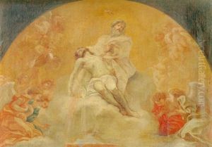 God The Father With The Body Of Christ, Surrounded By Angels by Giovanni Battista Gaulli