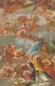 The Last Judgement With Angels And Mortals Awaiting Salvation by Giovanni Battista Gaulli