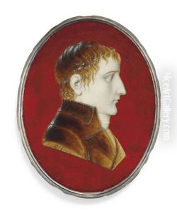 Napoleon Bonaparte Emperor Of France, As 1st Consul, In Profile To The Right, In Coat And White Stock, Red Background