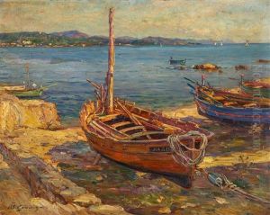 Fishing Boats At St Tropez by Adolphe-Louis Gaussen