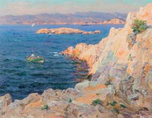 Pecheurs Sur La Corniche A Marseille by Adolphe-Louis Gaussen