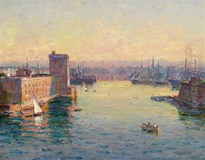 Morgendammerung Im Hafen Von Marseille by Adolphe-Louis Gaussen