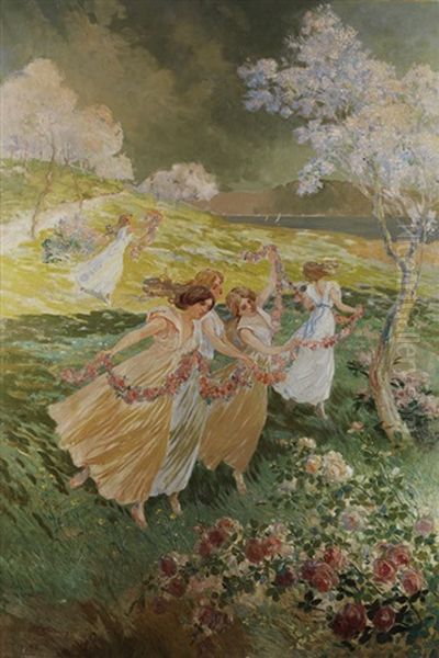 Tanzreigen Junger Madchen In Fruhlingslandschaft - view 1
