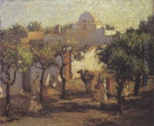 Anes Dans Une Cour Au Maroc by Adolphe-Louis Gaussen