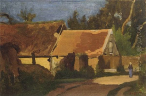 A Lady Strolling By A Farmhouse - view 1