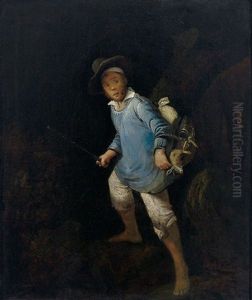 Erschrockener Fallensteller Im Wald Mit Erlegtem Wild by Charles Gabriel Gauthier