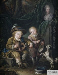 Bidnis Zweier Kinder Als Musikanten Vor Einem Bildnis Ihrer Mutter Bidnis Zweier Kinder Als Musikanten Vor Einem Bildnis Ihrer Mutter