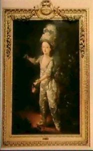 Portrait Du Dauphin, Dressed In White Satin And A Hat With  Ostrich Plumes, Despoiling A Rose Bush In A Decorative Urn..