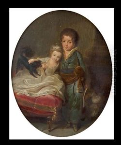 Deux Enfants Et Un Chien Sur Un Coussin