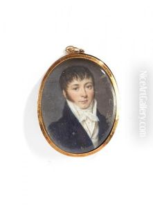 Portrait De Jeune Homme A La Redingote Bleue Et Chemise Blanche A Cravate Nouee