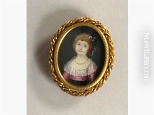 Portrait De Jeune Fille A La Robe Mauve A Col De Dentelle, Les Cheveux Piques De Fleurs
