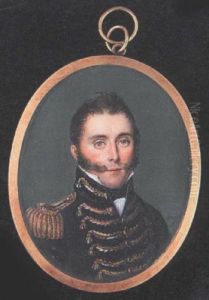 A British Officer Wearing Dark Blue Uniform With Black Facings, Gold Epaulette And Frogging