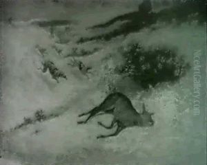 La Biche Forcee: Effet De Neige (after Gustave Courbet) by Armand Gautier