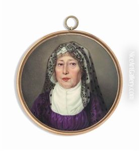 A Lady, In Purple Dress With White Fichu, Black Gauze Veil Over Her White Mob-cap by Jean-Rodolphe Gautier