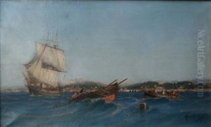 Pecheurs Dans La Baie De Marseille by Louis Francois Leon Gautier