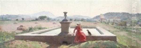 Portrait De Madame Gautier Et Son Chien Au Bord De La Fontaine - view 1