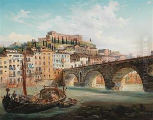 View Of Verona With The River Adige And Ponte Pietra by Natale Gavagnin