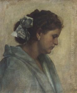 Portrait Of A Lady In A Light-blue Silk Gown With A Bow In Her Hair