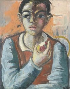 Junge Mit Apfel by Oskar Gawell