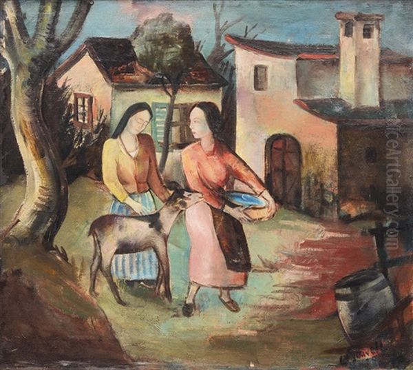 Two Women With Goat - view 1