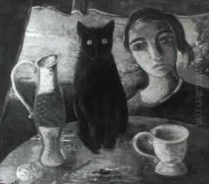 Madchen Mit Schwarzer Katze by Oskar Gawell