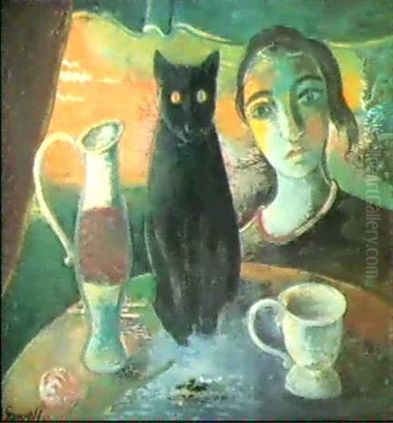 Stillebenhafte Szenemit Schwarzer Katze - view 1