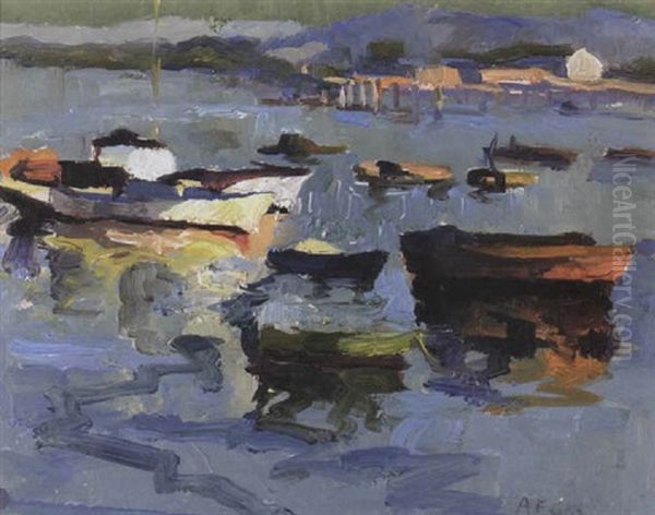 Fishing Boats And Skiffs, Monterey Bay by August Gay