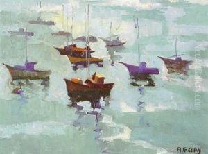 Boats In Monterey Bay by August Gay