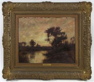 Untitled (sunset View Of River With Man In Canoe)