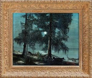 Cattle Grazing By The Shore ((+ Pirogue Docked By The Wooden Bridge; 2 Works) by George Gay