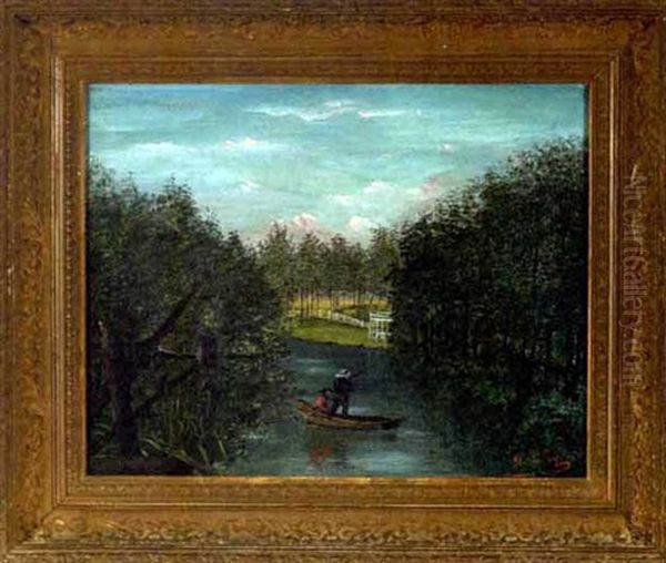 Louisiana Landscape With Two Hunters In A Pirogue - view 1