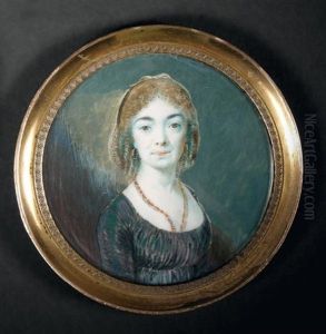Portrait De Jeune Femme A La Robe De Soie Verte Et Coiffee D'un Chignon Retombant En Fines Boucles