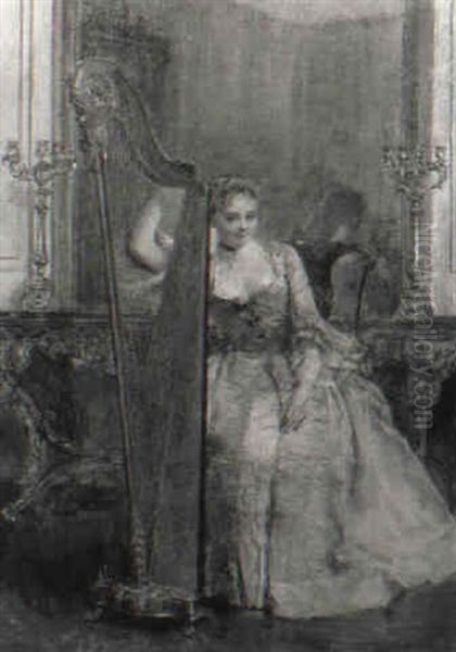 Woman At Her Harp - view 1