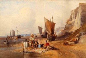 Coastal Scene With Fisherfolk by Thomas Brabazon Aylmer