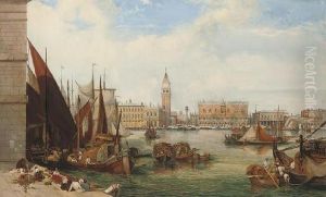 Bustling Activity On The Waterfront, Venice by Thomas Brabazon Aylmer