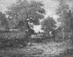 A Shepherd With A Flock Of Sheep By A Farm by Winckworth Allan Gay