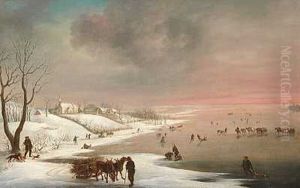Vinterlandskab Efter Naturen Med Brabrand Kirke, Som Ligger Omtrent 1 Mil Vest For Aarhus, Med Praestegaard Og Have by Christian David Gebauer