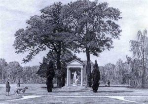 Elegante Spazierganger In Herbstlichem Park Mit Einem Diana-tempel Elegante Spazierganger In Herbstlichem Park Mit Einem Diana-tempel