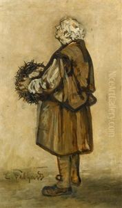 Stehender Mann Mit Der Dornenkrone Christi In Den Handen
