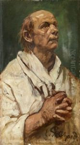 Halbfigur Eines Mannes Mit Gefalteten Handen (study) by Eduard Karl Franz von Gebhardt